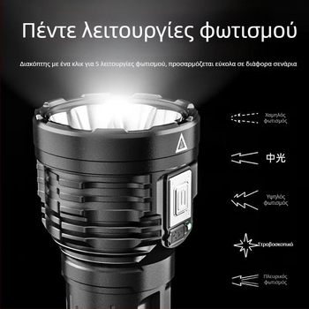 8-πύρηνο LED φακός για έκτακτες ανάγκες, εξωτερική και οικιακή χρήση, φορητός, μακριά δέσμη, εργασιακό φως, περιπολία, επαναφορτιζόμενος