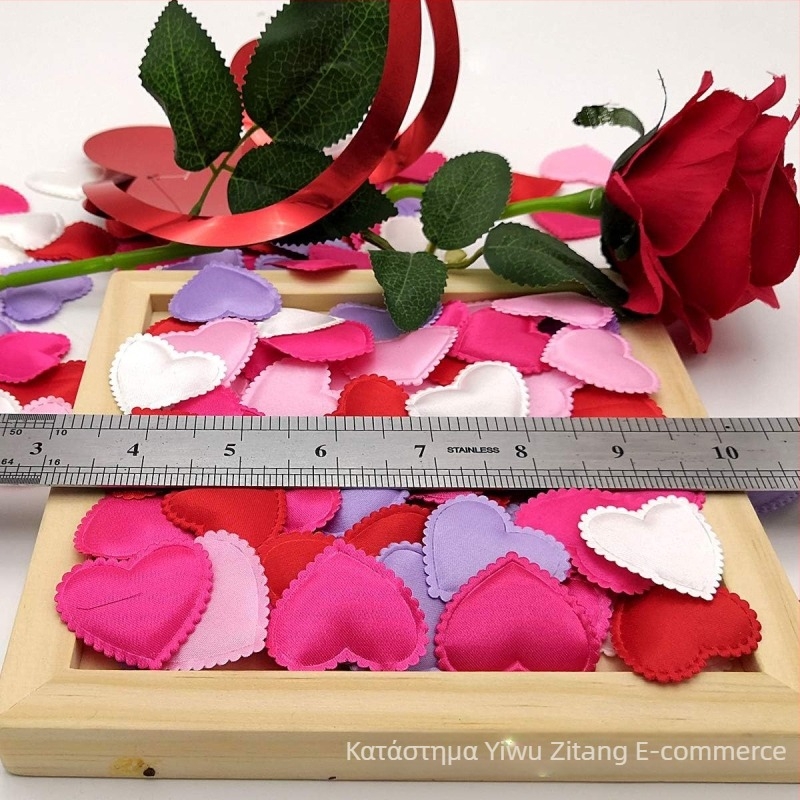 100 τεμάχια Lace Sponge Peach Heart Petals, 3D Love Heart για διακόσμηση κρεβατιού γάμου, κονφετί