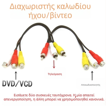 Καλώδιο AV διαχωρισμού 1 προς 2, συνδετήρες RCA, 3 αρσενικά προς 6 θηλυκά, χαλκός επιχρυσωμένος, για σύνδεση DVD / σετ‑top box με τηλεόραση