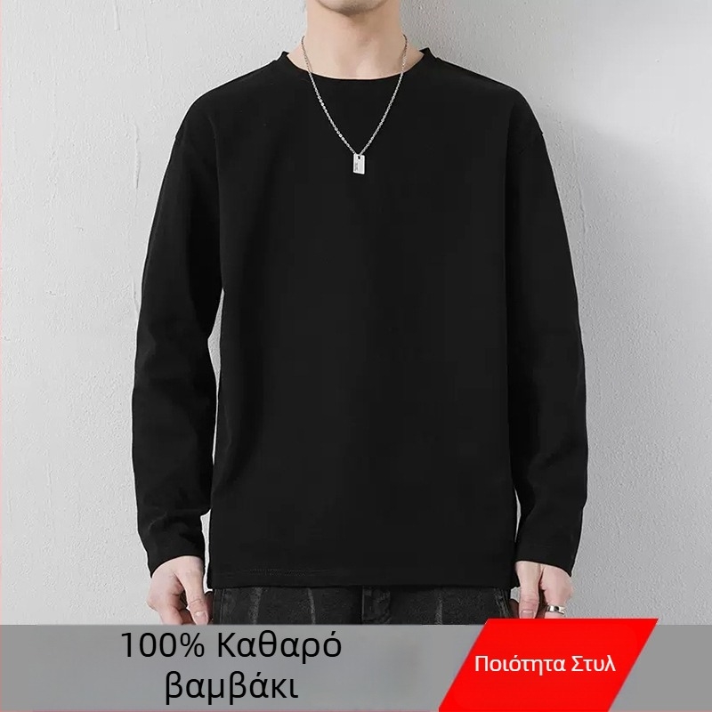 Ανδρικό λεπτό βαμβακερό μακρυμάνικο T-shirt με στρογγυλό λαιμό, βασικό στρώμα για φθινόπωρο–χειμώνα, εφαρμογή slim, ευέλικτο.