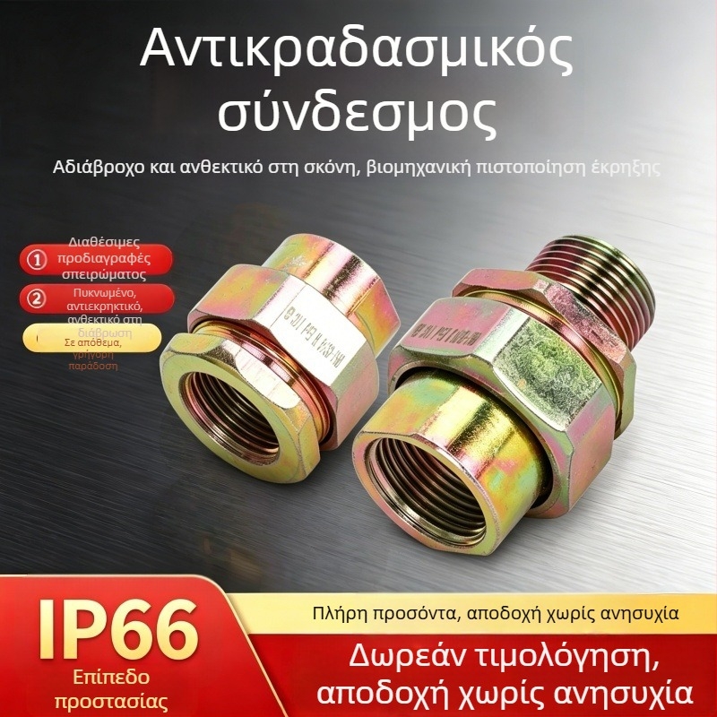 BHJ γαλβανισμένος συνδετήρας από χάλυβα άνθρακα, εκρηξιοπροστατευμένος, με εσωτερικές και εξωτερικές νήματα M20/NPT25, παχύτερο νήμα