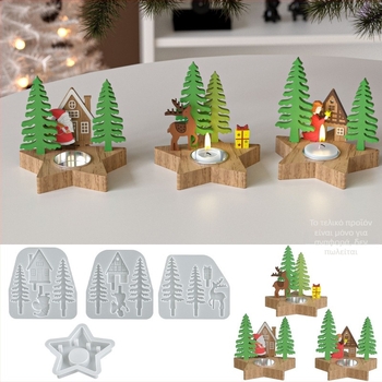 Φόρμα σιλικόνης για DIY αρωματικά γύψινα κεριά και εορταστικές φιγούρες: χριστουγεννιάτικο δέντρο, τάρανδος, Άγιος Βασίλης, χιονάνθρωπος