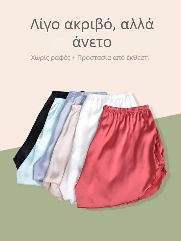 Λευκά γυναικεία σορτς ασφαλείας από ice silk, ελαφριά, αδιαφανή, χωρίς γυρισμένο τελείωμα, κατάλληλα για εξωτερική χρήση και χαλάρωση στο σπίτι.