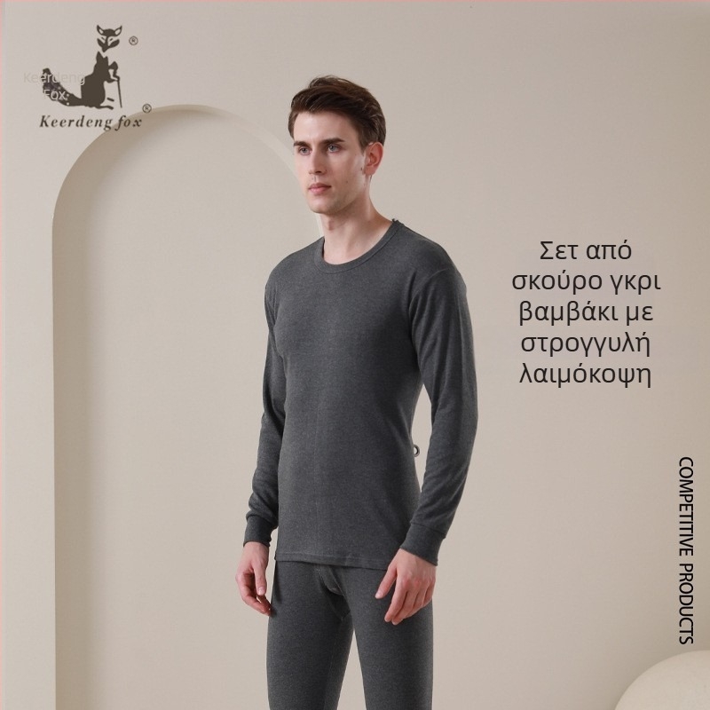 Σετ θερμικού εσωρούχου από 100% βαμβάκι για γυναίκες και άνδρες, με λαιμό στρογγυλό, εφαρμοστό, για άνοιξη–φθινόπωρο–χειμώνα, μακρυμάνικο τοπ και παντελόνες