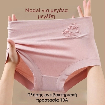 Γυναικείο εσώρουχο με υψηλή μέση από modal, αντιβακτηριακό, διαπνοή, απορροφά τον ιδρώτα, τεσσάρων εποχών, μεγάλο μέγεθος, ανάγλυφο σχέδιο δελφινιού και φλοράλ