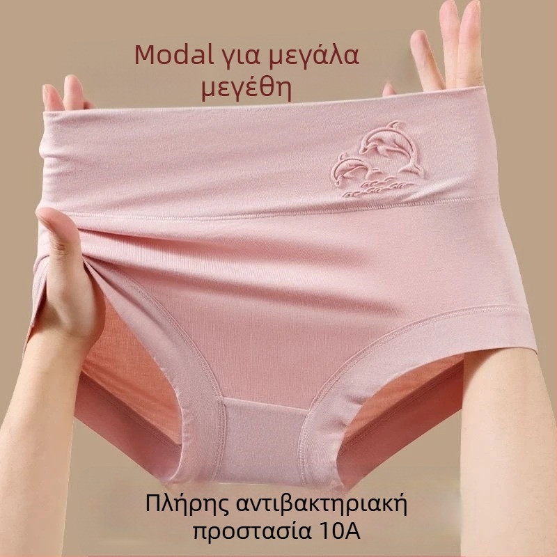 Γυναικείο εσώρουχο με υψηλή μέση από modal, αντιβακτηριακό, διαπνοή, απορροφά τον ιδρώτα, τεσσάρων εποχών, μεγάλο μέγεθος, ανάγλυφο σχέδιο δελφινιού και φλοράλ