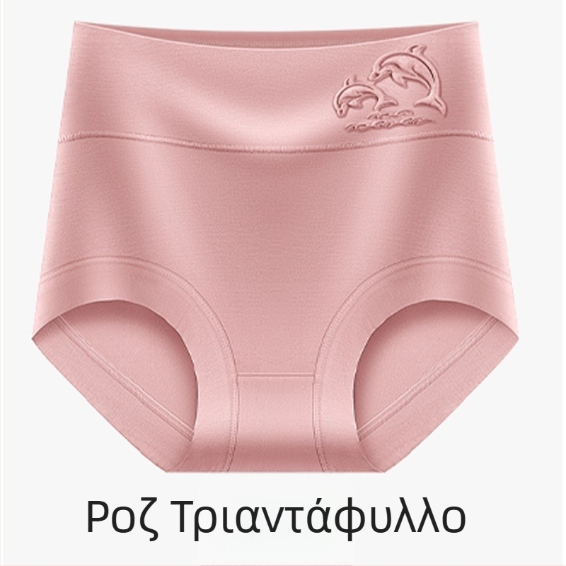 Γυναικείο εσώρουχο με υψηλή μέση από modal, αντιβακτηριακό, διαπνοή, απορροφά τον ιδρώτα, τεσσάρων εποχών, μεγάλο μέγεθος, ανάγλυφο σχέδιο δελφινιού και φλοράλ