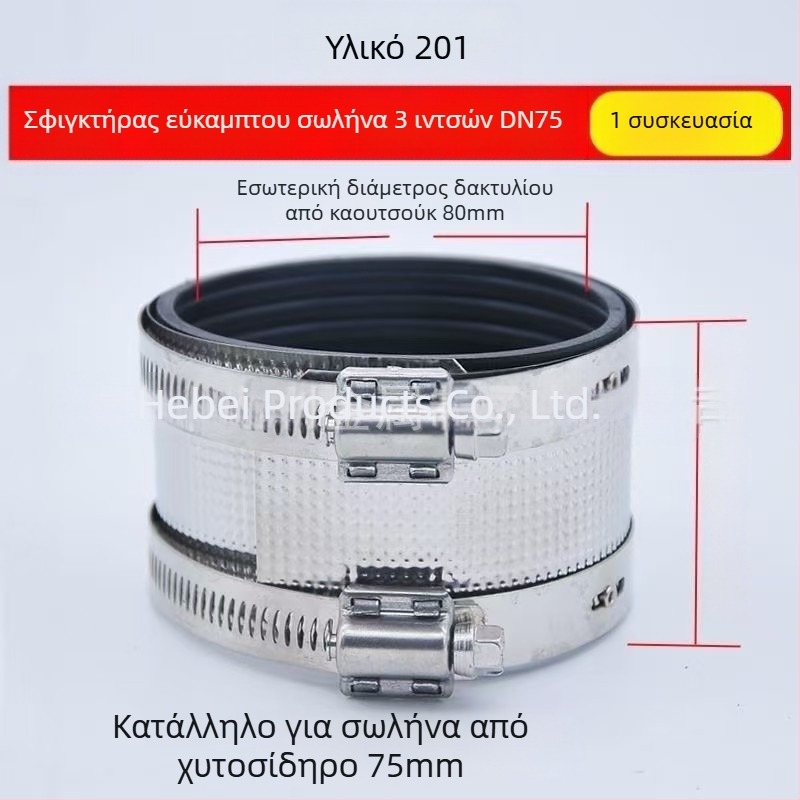 Σφιγκτήρας σωλήνων για δέσιμο ομάδας από ανοξείδωτο χάλυβα, χυτοσίδηρο και PVC