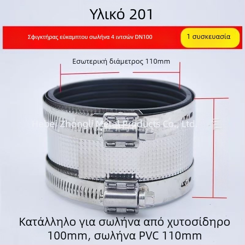 Σφιγκτήρας σωλήνων για δέσιμο ομάδας από ανοξείδωτο χάλυβα, χυτοσίδηρο και PVC