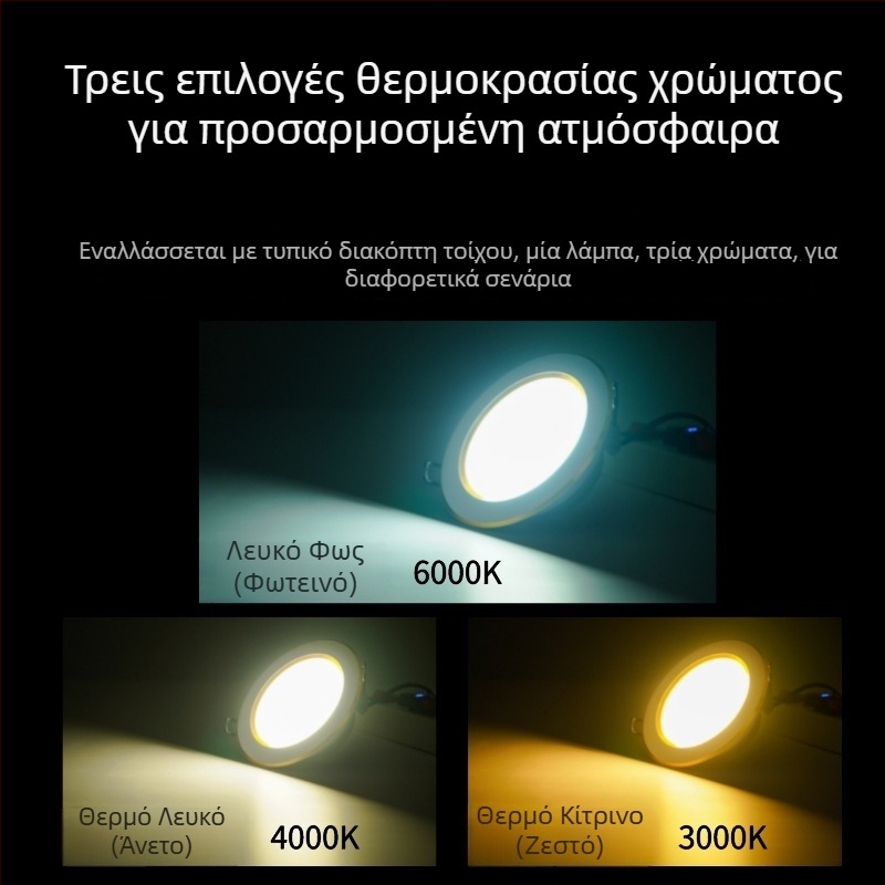 Carpell LED τρία χρώματα ρυθμιζόμενη ενσωματωμένη απλίνα οροφής για καθιστικό, 5W/7W/7.5W, αλουμινένιο περίβλημα, 4000K, CRI 90+