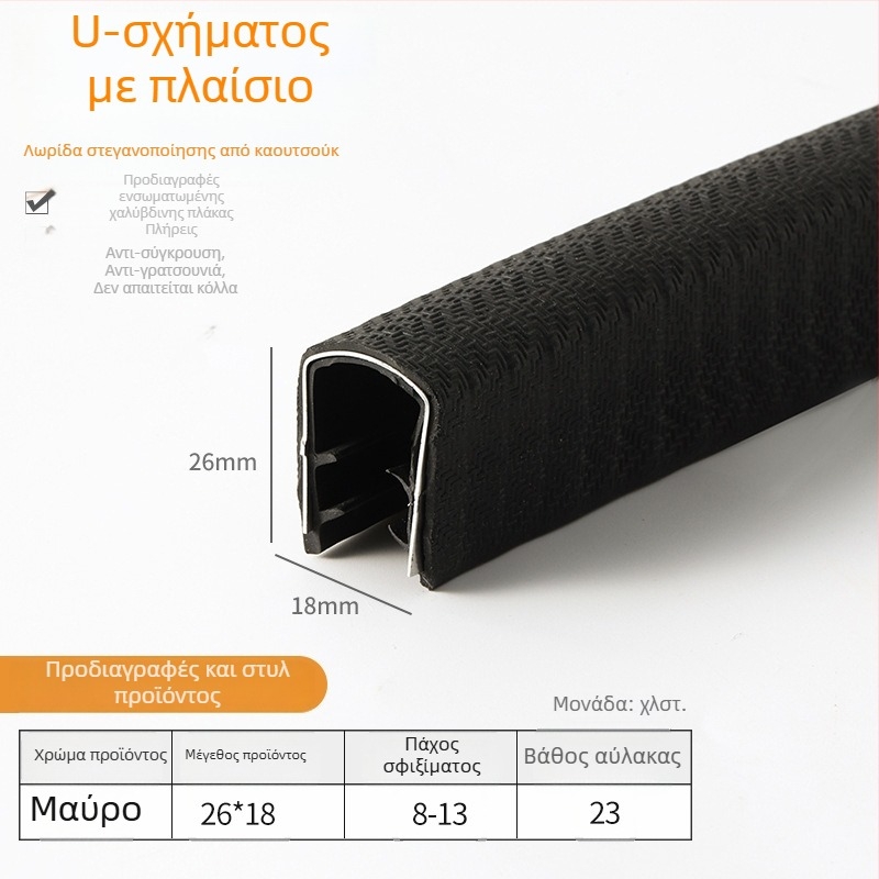 Λωρίδα σφράγισης από καουτσούκ νιτριλίου σε U-σχήμα για προστασία ακμών μεταλλικών πλαισίων