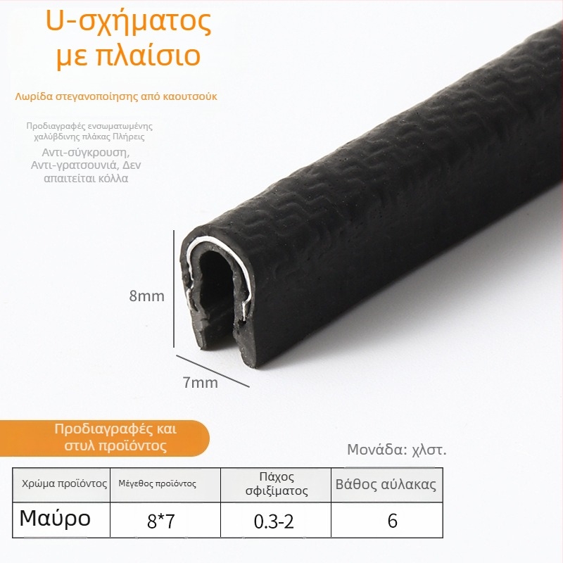 Λωρίδα σφράγισης από καουτσούκ νιτριλίου σε U-σχήμα για προστασία ακμών μεταλλικών πλαισίων