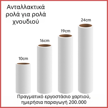 Ρολό κολλητικής χαρτί για τρίχες 10 εκ. με αντικαταστάσιμο πυρήνα – κύλινδρος σε κλίση για σκόνη και απομάκρυνση τρίχων