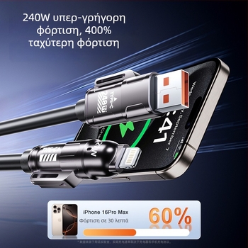Υπερ γρήγορο αναδιπλούμενο USB-C καλώδιο δεδομένων για Apple iPhone 15/17 και Huawei, φόρτιση αυτοκινήτου