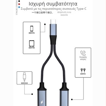 Αντάπτορας Type-C σε διπλό USB-C θηλυκό, γρήγορη φόρτιση, DAC αποκωδικοποιητής, για κινητά και υπολογιστές