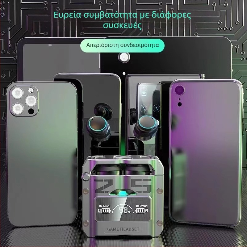 Ακουστικά Bluetooth M25 με ασύρματο έλεγχο αφής, μεταλλικό στυλ Mecha, χαμηλή κατανάλωση, για esports, ψηφιακή οθόνη