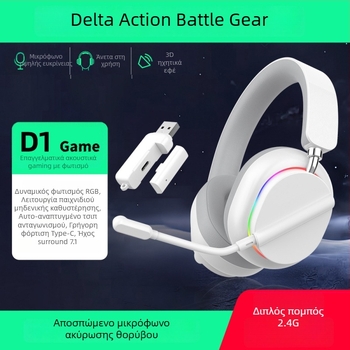 Delta ασύρματο gaming headset χωρίς καθυστέρηση, Bluetooth και 2,4 GHz, συμβατό με κινητά και PC, πάνω από το αυτί, esports