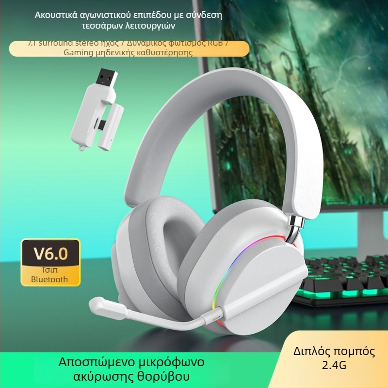 Delta ασύρματο gaming headset χωρίς καθυστέρηση, Bluetooth και 2,4 GHz, συμβατό με κινητά και PC, πάνω από το αυτί, esports