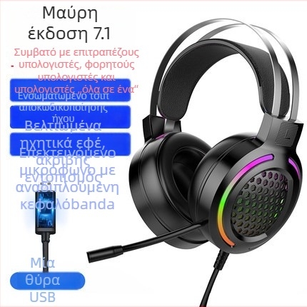 RGB USB gaming ακουστικά με μικρόφωνο, ήχος 7.1 surround, ενσύρματα