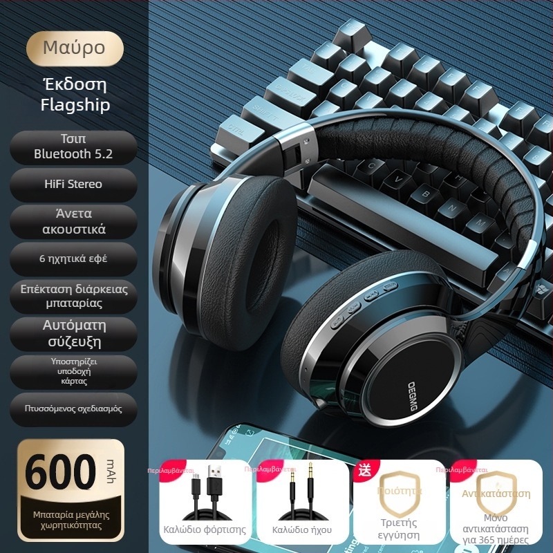 Ασύρματα Bluetooth ακουστικά με ιδιωτικό μοντέλο, πάνω από τα αυτιά, χωρίς καλώδιο, θύρα για κάρτα, με ακύρωση θορύβου, για gaming και esports, κατάλληλα για κινητά και φορητούς υπολογιστές