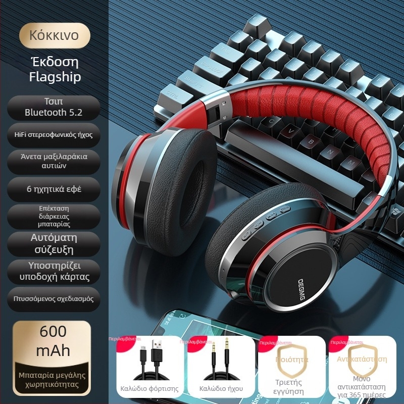 Ασύρματα Bluetooth ακουστικά με ιδιωτικό μοντέλο, πάνω από τα αυτιά, χωρίς καλώδιο, θύρα για κάρτα, με ακύρωση θορύβου, για gaming και esports, κατάλληλα για κινητά και φορητούς υπολογιστές