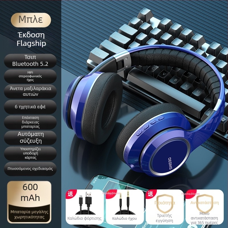 Ασύρματα Bluetooth ακουστικά με ιδιωτικό μοντέλο, πάνω από τα αυτιά, χωρίς καλώδιο, θύρα για κάρτα, με ακύρωση θορύβου, για gaming και esports, κατάλληλα για κινητά και φορητούς υπολογιστές