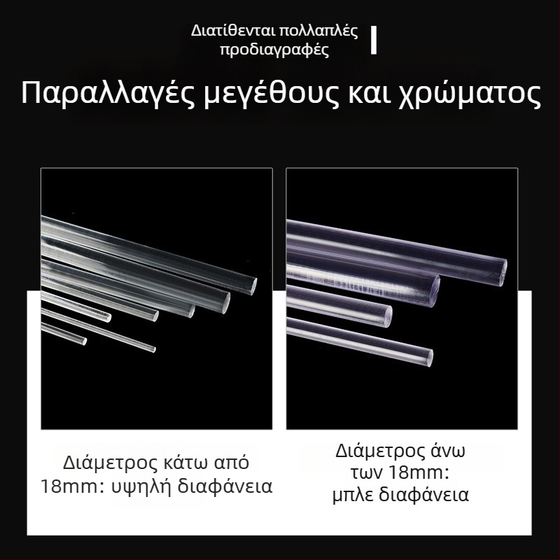 Ράβδος πολυκαρβονάτης, υψηλής διαφάνειας, κυκλική, μαύρη, ανθεκτική σε υψηλές θερμοκρασίες, μήκος κατά παραγγελία