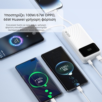 Power bank με πιστοποίηση 3C για γρήγορη φόρτιση, μεγάλη χωρητικότητα, ενσωματωμένο καλώδιο, έξυπνη ψηφιακή οθόνη, PD γρήγορη φόρτιση, 20000mAh