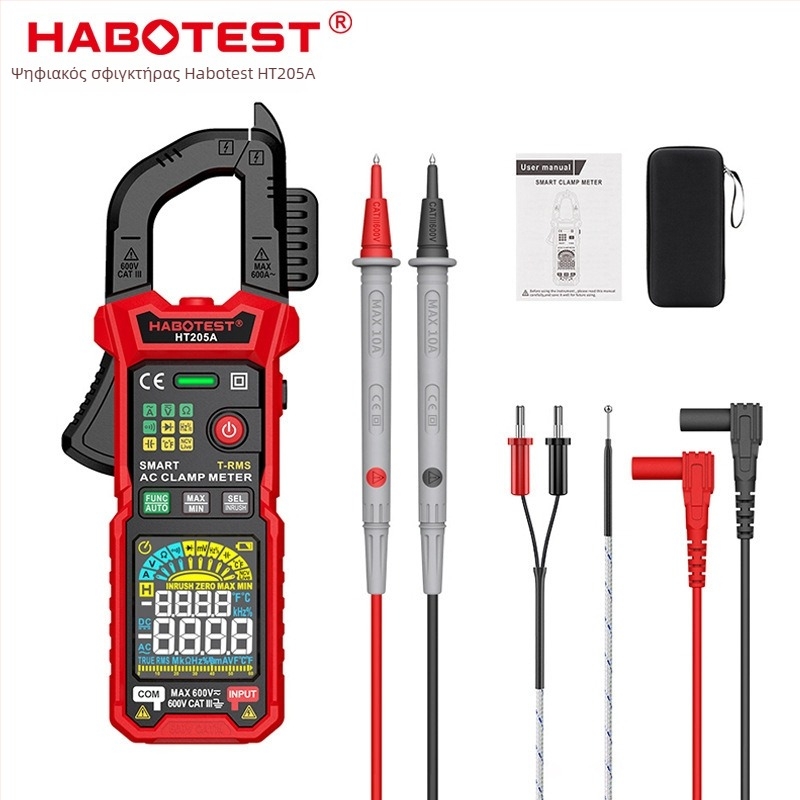 Habotest HT205A/D μετρητής κλιπ για ηλεκτρολόγους — ψηφιακός μετρητής υψηλής ακρίβειας με True RMS