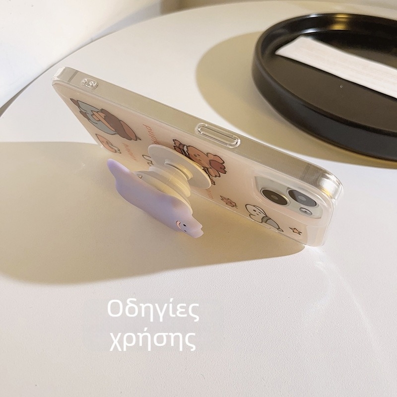 Μωβ βάση κινητού από σιλικόνη με αναδιπλούμενο λουράκι, σχέδιο καρτούν, καθολική βάση γραφείου