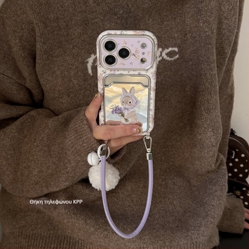 Θήκη iPhone KPP με καθρέφτη, φλοράλ μωβ άνοιξη, μικρό λαγουδάκι