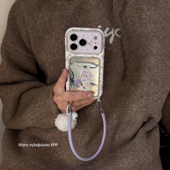 Θήκη iPhone KPP με καθρέφτη, φλοράλ μωβ άνοιξη, μικρό λαγουδάκι