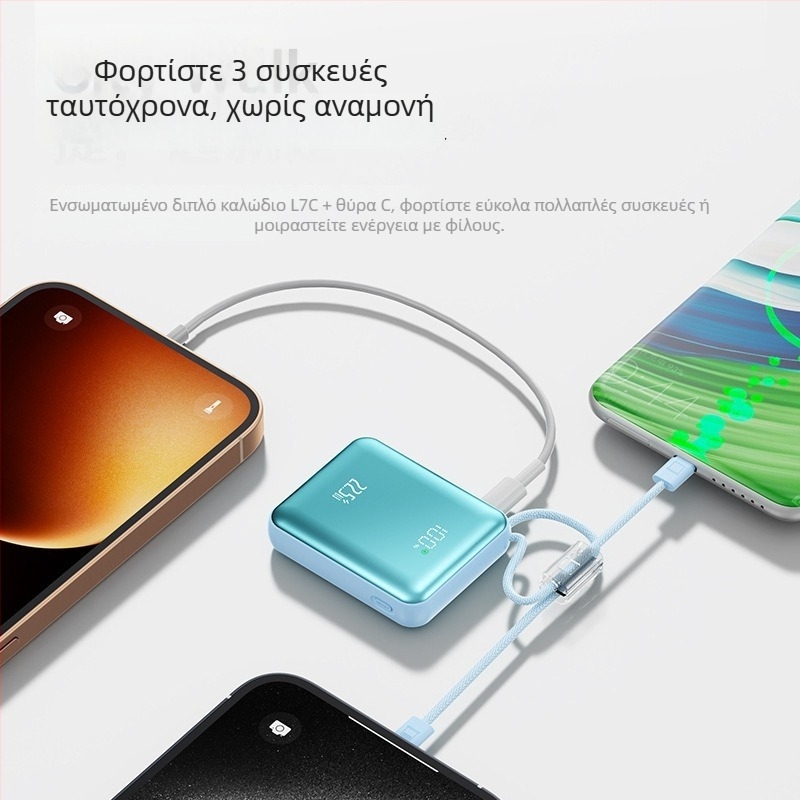 Μίνι εξωτερική μπαταρία 10000mAh με ενσωματωμένο πλεκτό καλώδιο και γρήγορη φόρτιση PD 2.0