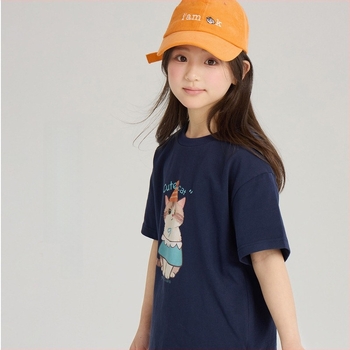 Παιδικό κοντομάνικο καλοκαιρινό T-shirt με εκτύπωση γατάκι σε καρτούν, στρογγυλή λαιμόκοψη