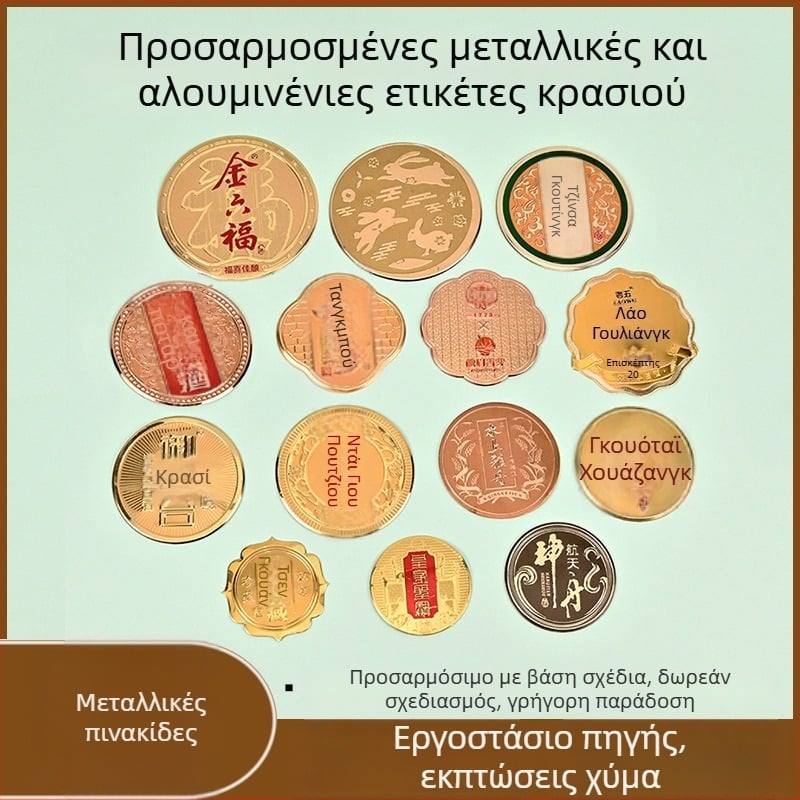 Ετικέτα κρασιού από αλουμίνιο και εξωτερική ετικέτα κουτιού, πλάκα εμπορικού σήματος από ανοξείδωτο χάλυβα, λογότυπο