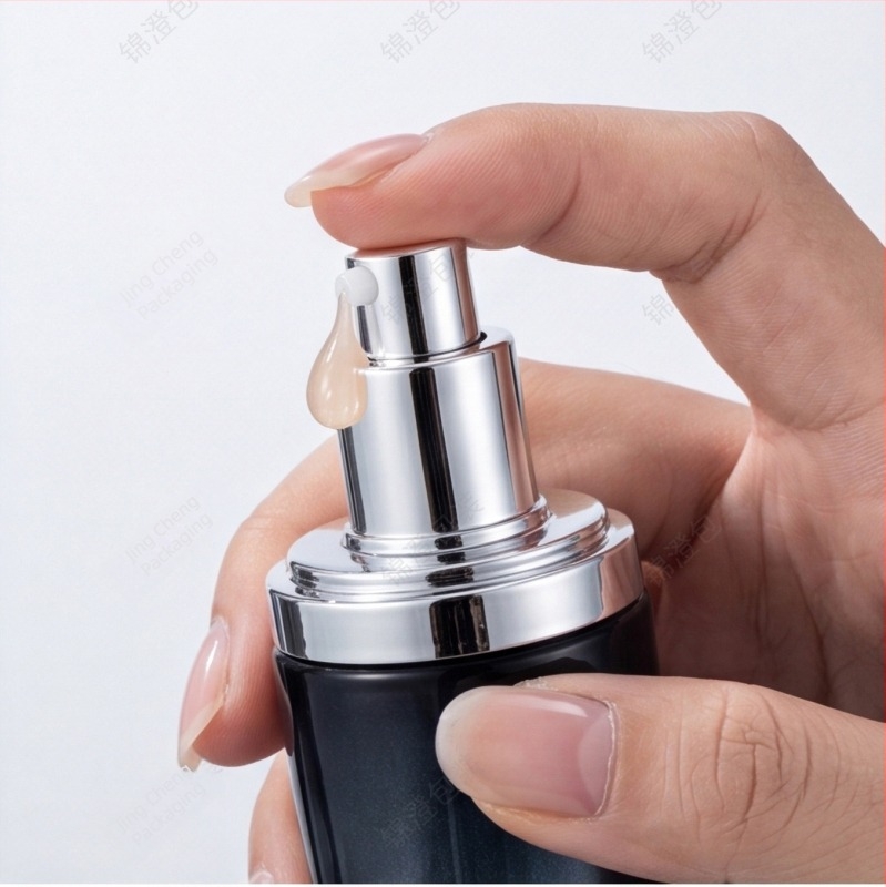 Εξατομικευμένη 30ml γυάλινη φιάλη για καλλυντικά — οροί, λοσιόν ή κρέμες, μικρό μαύρο μπουκάλι με αντλία και ψεκασμό