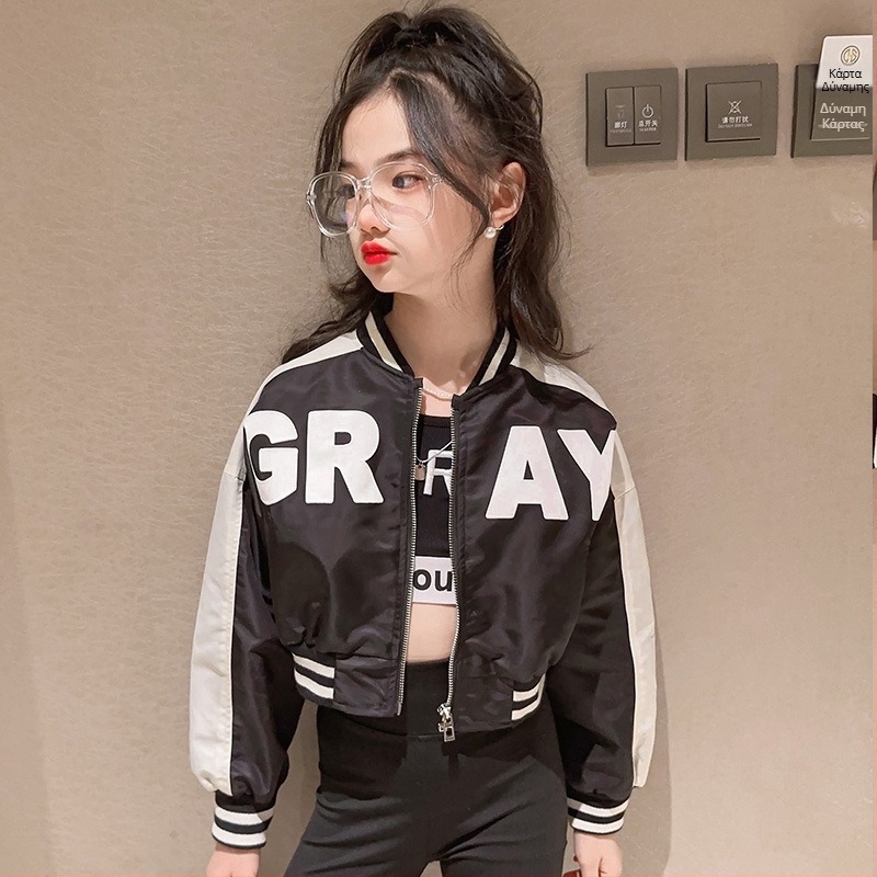 Κοριτσίστικη φθινοπωρινή color-block baseball jacket, κοντό cardigan, κορεατικό στυλ, 2025