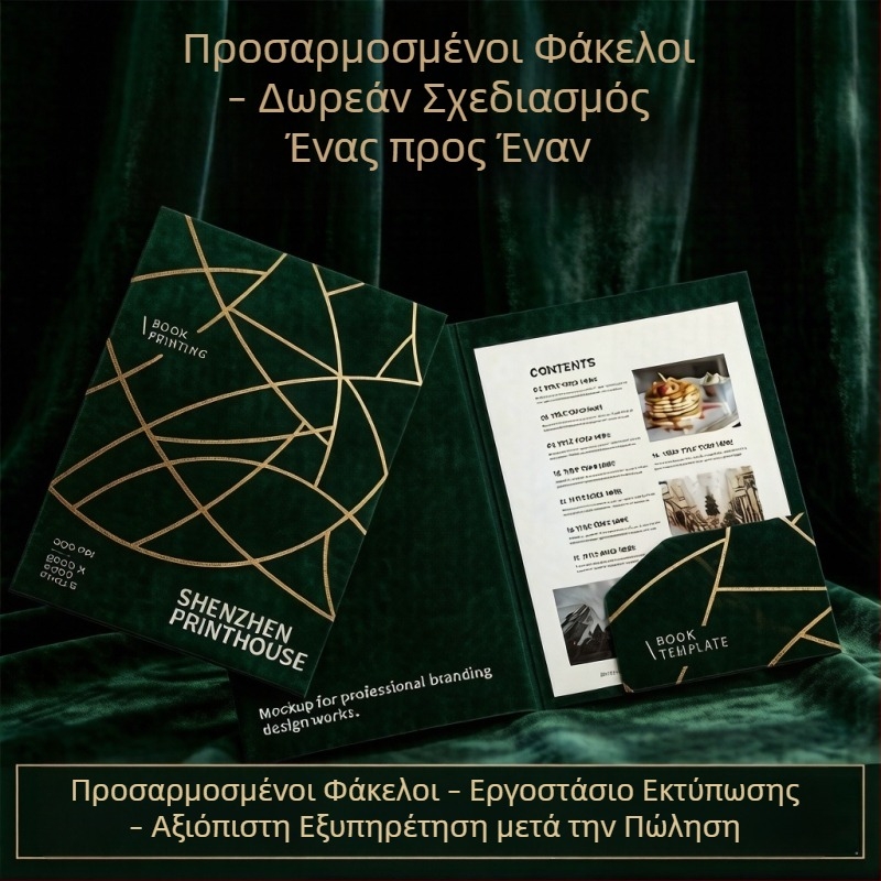 Εξατομικευμένη εκτύπωση εξωφύλλων φακέλων και βιβλίων, σχέδιο εξωφύλλου, ζώνη μέσης και σφραγίδες