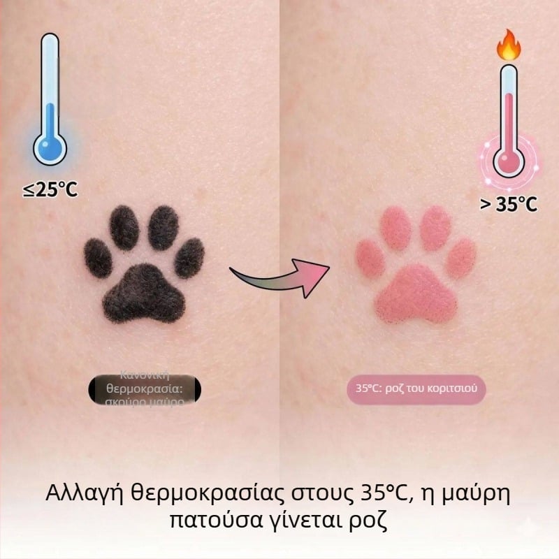 Αυτοκόλλητα τατουάζ με πατουσάκι γάτας, αλλάζουν χρώμα ανά θερμοκρασία, αδιάβροτα και ανθεκτικά στον ιδρώτα, γλυκό γυναικείο στυλ, μακράς διάρκειας