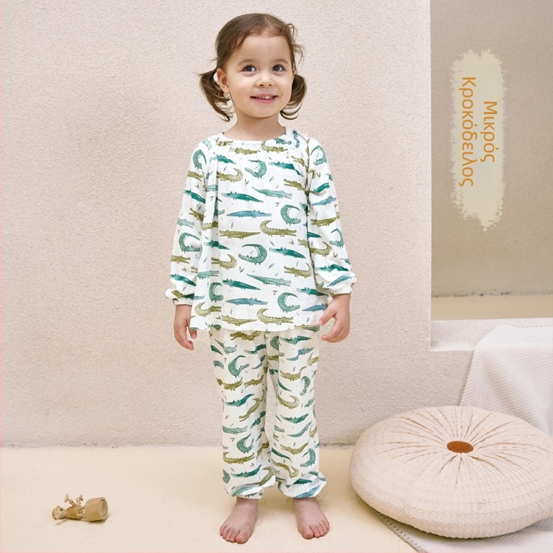 Andan unisex παιδικό σετ πιτζάμες με μακριά μανίκια από μπαμπού-βαμβάκι-σπαντεξ, cartoon σχέδιο, οικιακή ενδυμασία