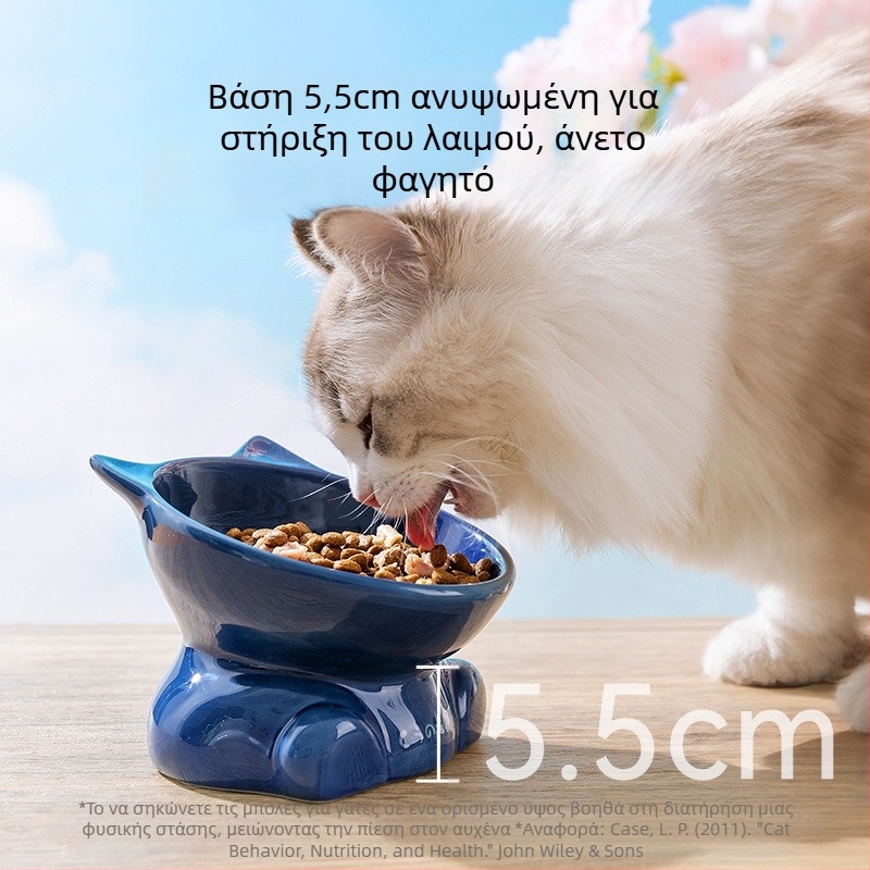 Κεραμικό μπολ με κεφαλή γάτας σε ιαπωνικό στυλ, μπολ φαγητού γάτας με κεκλιμένο χείλος, σταθερό και ανθεκτικό στην ανατροπή, κατάλληλο ως μπολ νερού ή φαγητού για κατοικίδια.
