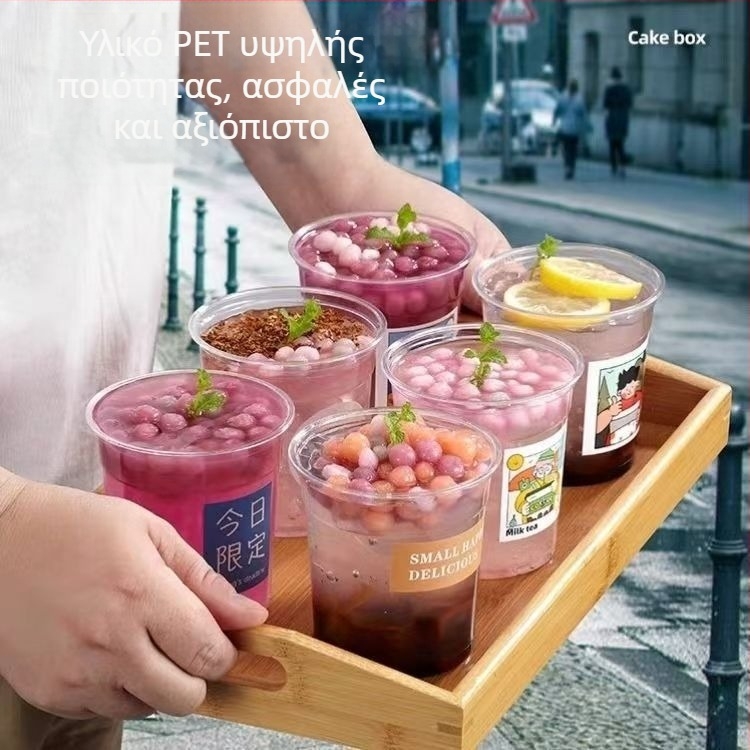 PET 500 ml κύπελλο με μπολ – σετ μιας χρήσης για milk tea, γλυκίσματα και ταπιόκα κόκκοι