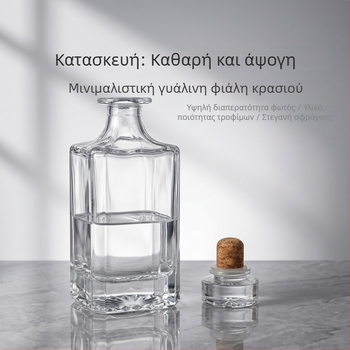 Απλή διαφανής φιάλη ουίσκι, 750 ml, παχύ γυαλί λευκό κρύσταλλο, σφραγισμένος φελλός