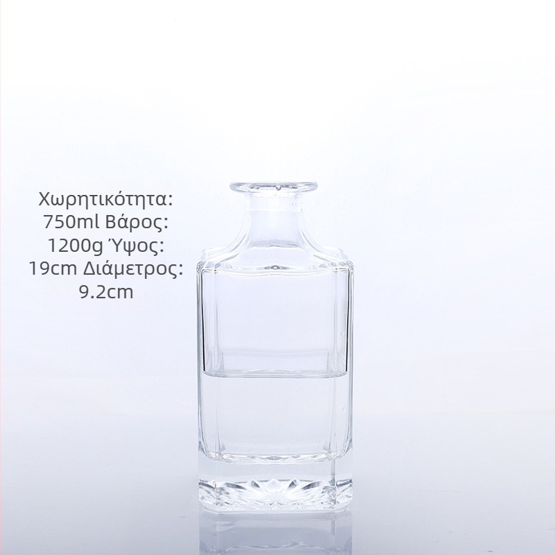 Απλή διαφανής φιάλη ουίσκι, 750 ml, παχύ γυαλί λευκό κρύσταλλο, σφραγισμένος φελλός