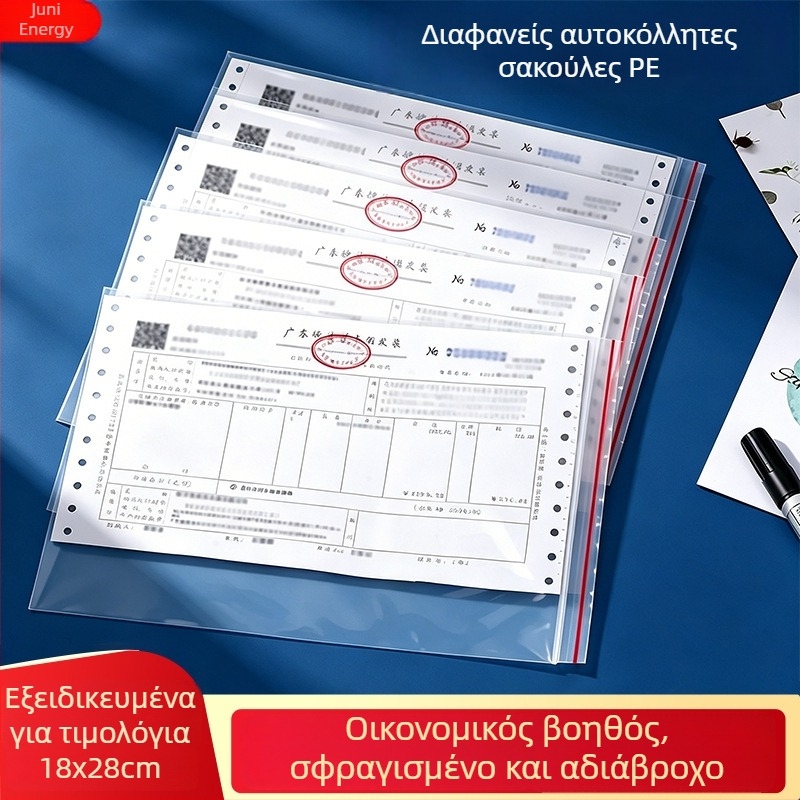 Αυτοσφραγιζόμενες σακούλες για τιμολόγια, διαφανείς 18×28 εκ. σακούλες για έγγραφα και αποδείξεις ΦΠΑ