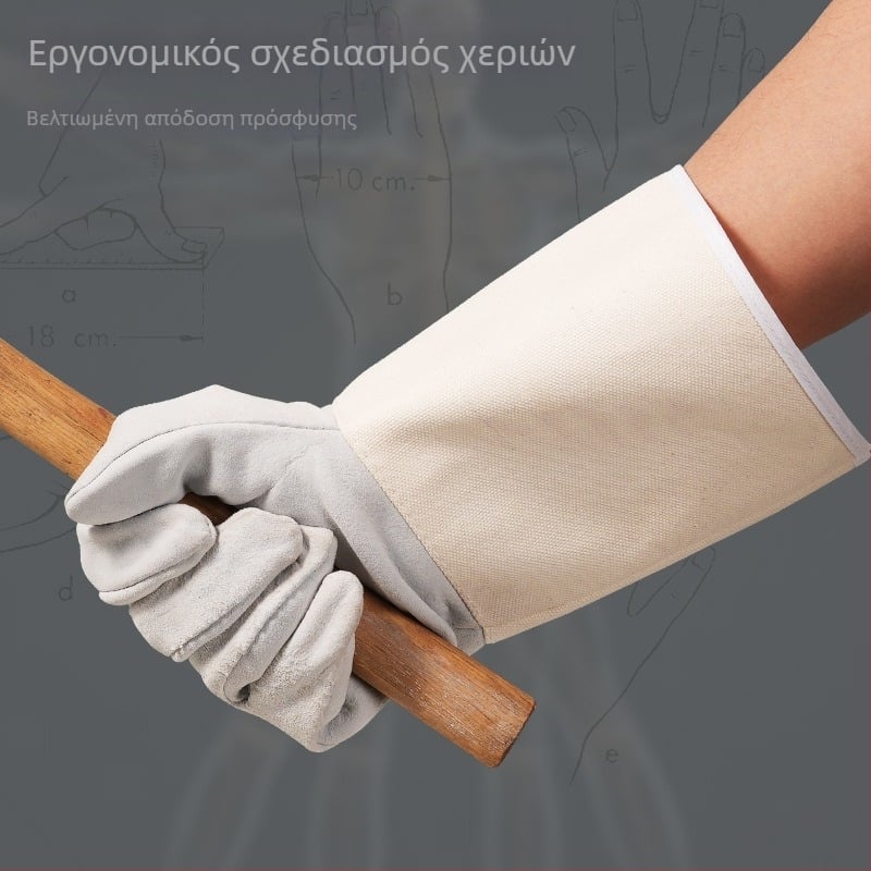 Γάντια συγκόλλησης από δέρμα προβάτου δύο στρώσεων με μακριές μανσέτες από καμβά