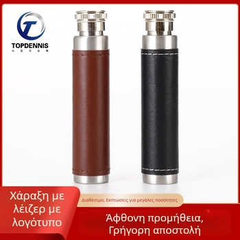 Φλασκί από ανοξείδωτο ατσάλι με δερμάτινη επένδυση, 30 ml, στρογγυνή βάση, φορητό εξωτερικό φλασκί κρασιού, ευρωπαϊκό-αμερικανικό στυλ