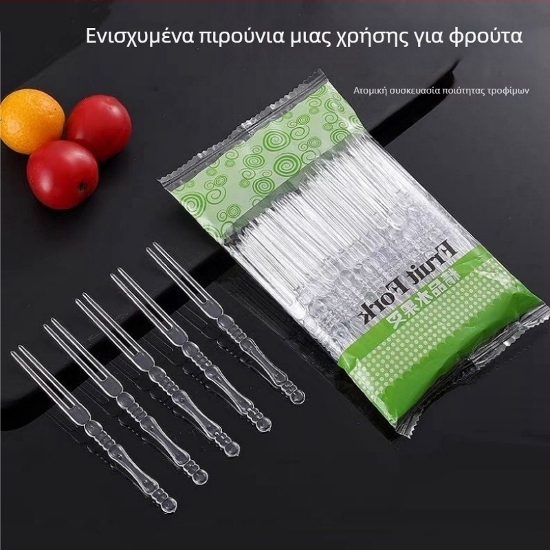 Πιρούνες φρούτων μίας χρήσης, στυλ μπαμπού, διαφανές πλαστικό, ατομικά συσκευασμένες