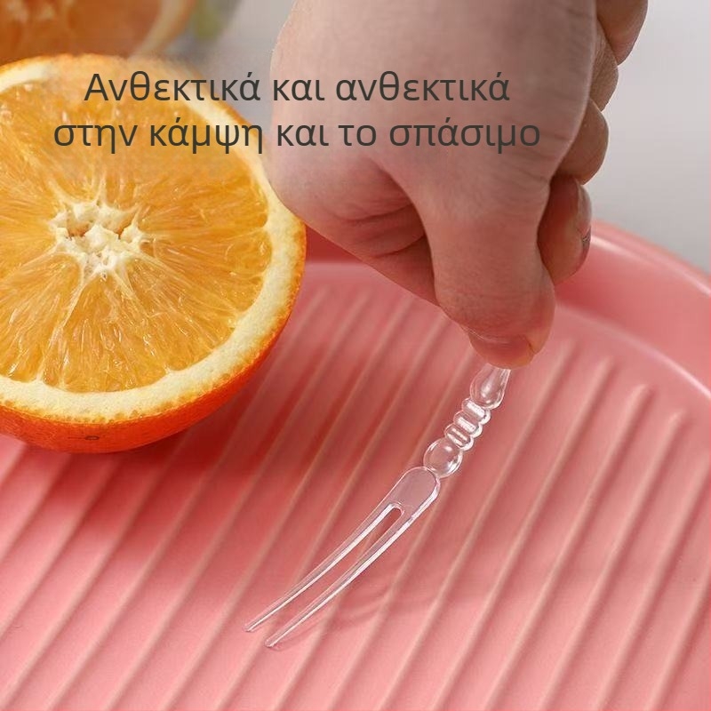 Πιρούνες φρούτων μίας χρήσης, στυλ μπαμπού, διαφανές πλαστικό, ατομικά συσκευασμένες