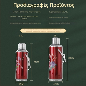 Ρετρό θερμός με γυάλινο εσωτερικό, για τσάι και ζεστό νερό, φορητό μονωμένο δοχείο από κασσίτερο-επικαλυμμένο ατσάλι